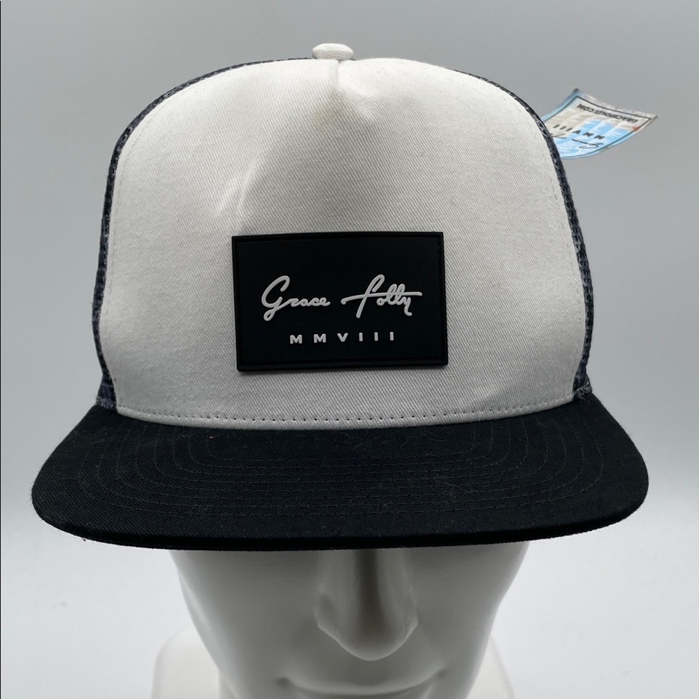 NEW Grace Folly Rose Grey Black Trucker Hat Mesh SnapBack Flat Brim Adult Unisex